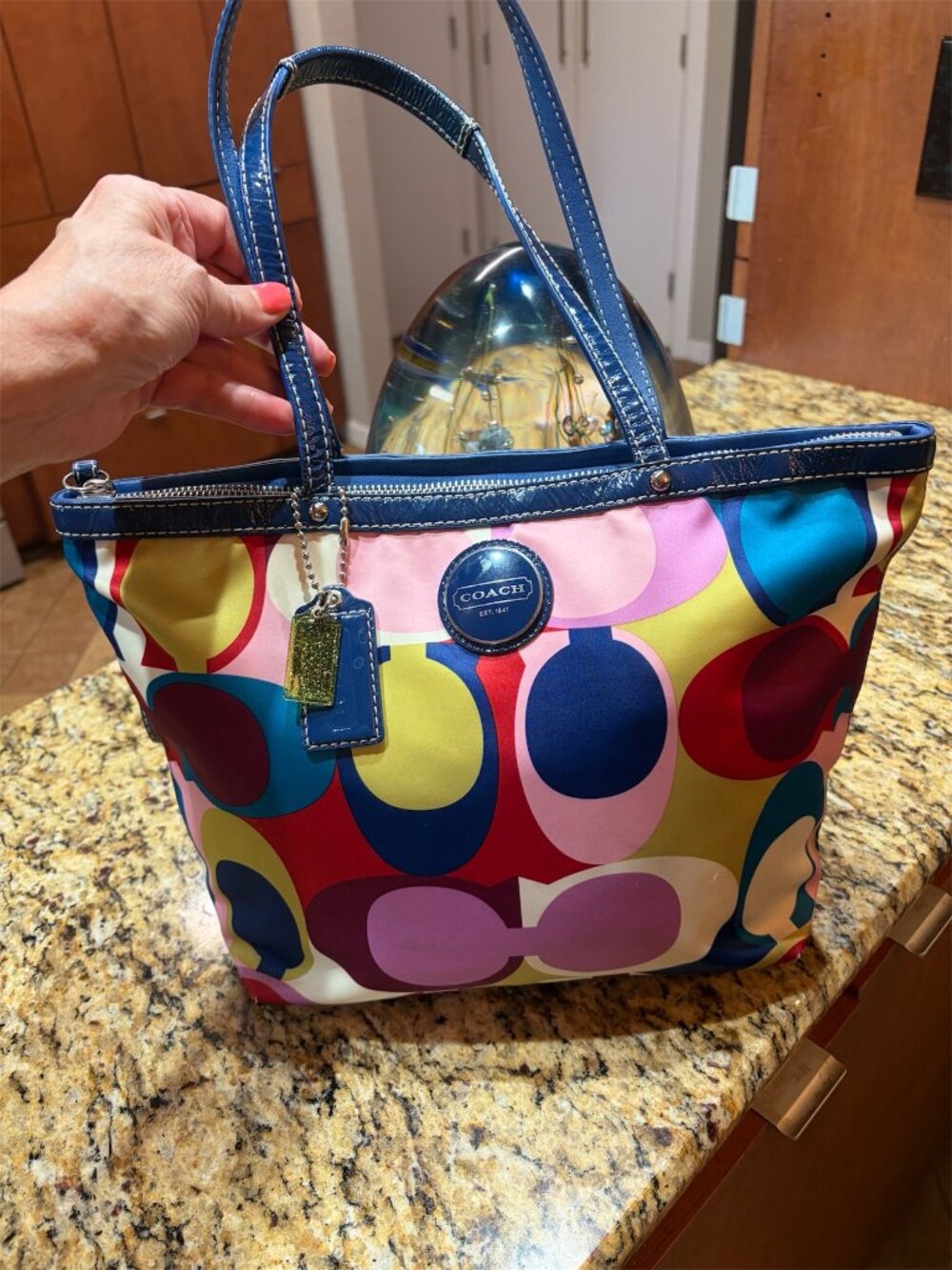 COACH VINTAGE Y2K OP ART SIGNATURE SCARF PRINT SATIN TOTE/SHOULDER BAG - EUC